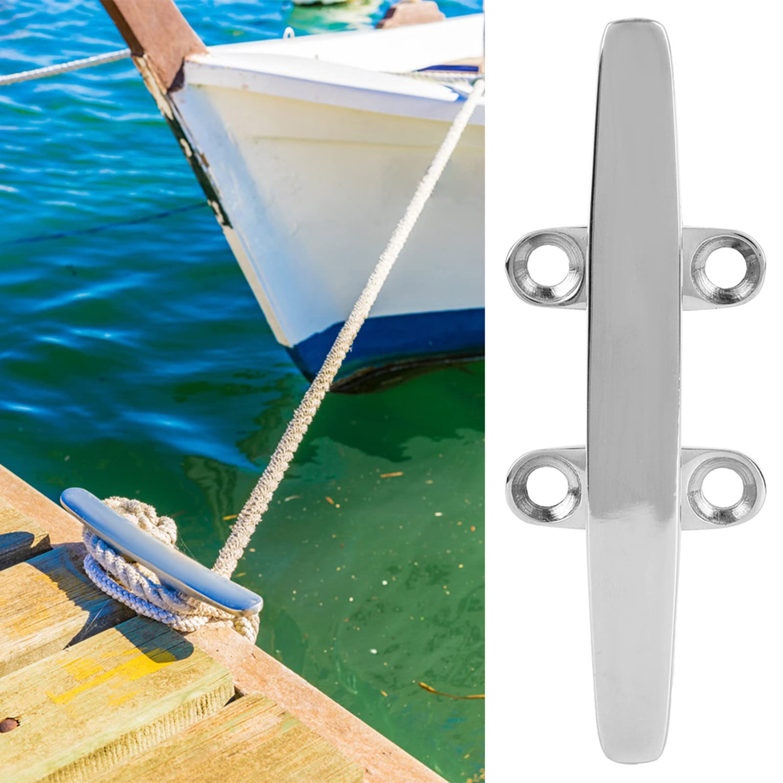 flexman Boat Cleat Open Base Cleat, 316 Stainless Steel Boat Mooring Accessories, Mirror Polished Boat Light Accessory Base Cleat Marine Rope Base (4 Inch)
