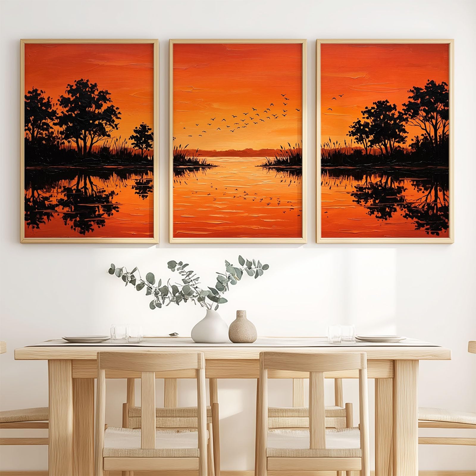 Generisch 3er Set Sonnenuntergang Landschaft Wandbilder 60 x 80 cm