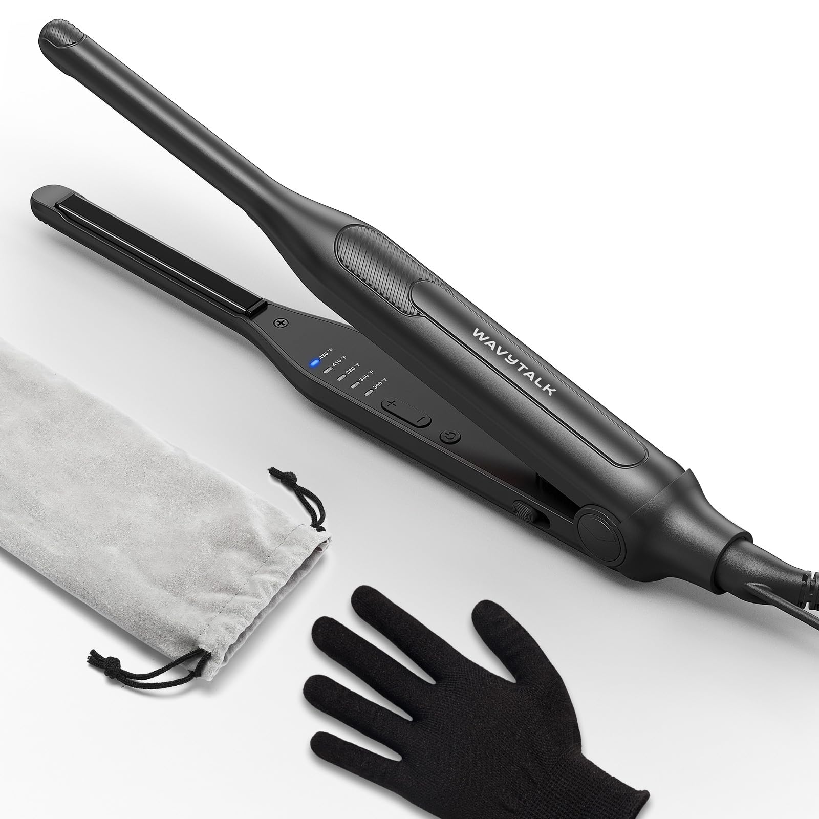 Pencil Flat Iron, 3/10" Small Iron for Short Hair, Pixie Cut and Bangs, Tiny Beard Straightener with Dual Voltage & Adjustable Temp, Mini Hair Edges Heating Up in 15s