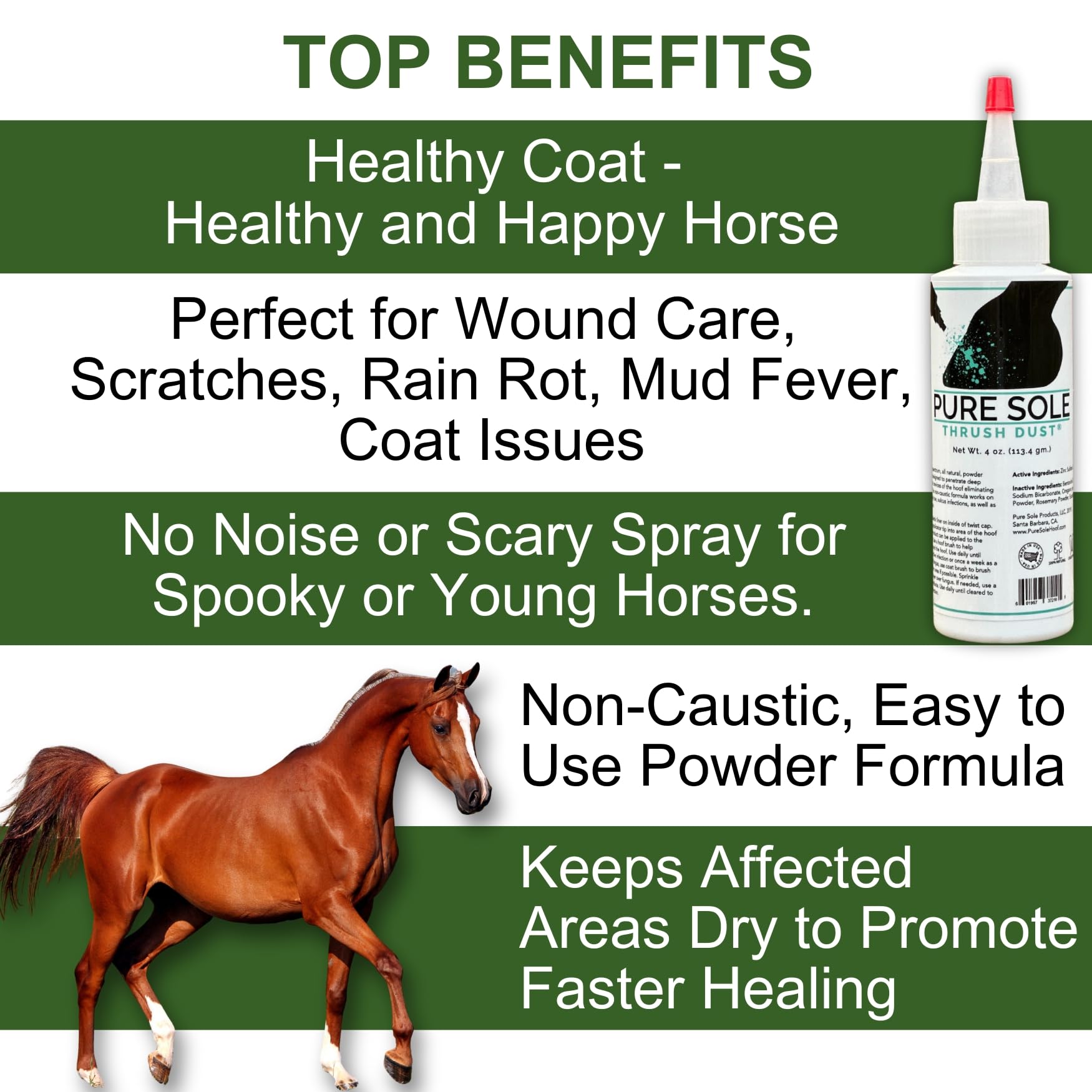 Thrush Treatment for Horses Thrush Dust 4 oz – Non-Caustic Horse Hoof Powder for Cracks, Frogs and White Line | Helps to Maintain Healthy Hooves | Helps with Rain Rot and Coat Issues - image 2