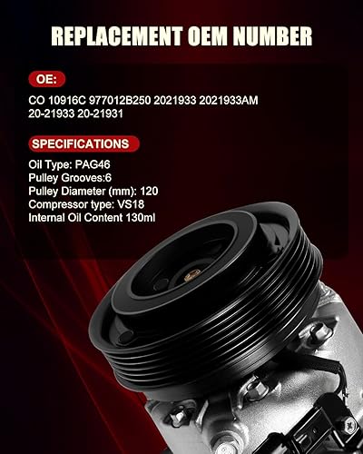 Miniatura 5 de Compresor de AC apto para 2006-2007 para Audi A3 2.0L 2014-2015 para Volkswagen tipo 1 1.8L 2012-2015 para Volkswagen tipo 1 2.0L, compresor de aire