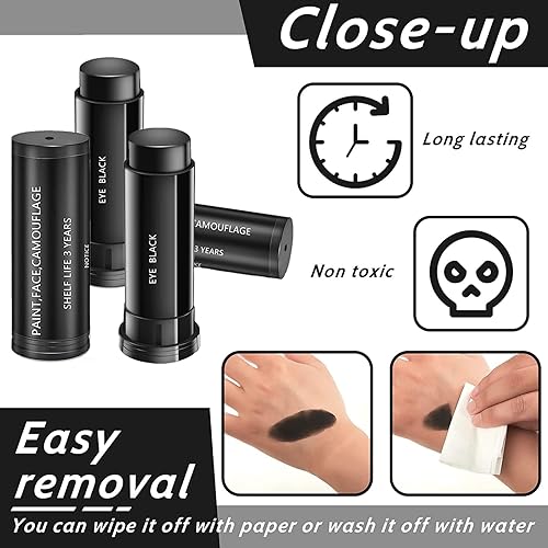 Miniatura 2 de Palo negro de ojos para deportes, palo negro de ojo de fútbol, palo de pintura facial y cuerpo, pintura facial negra para béisbol, softbol,