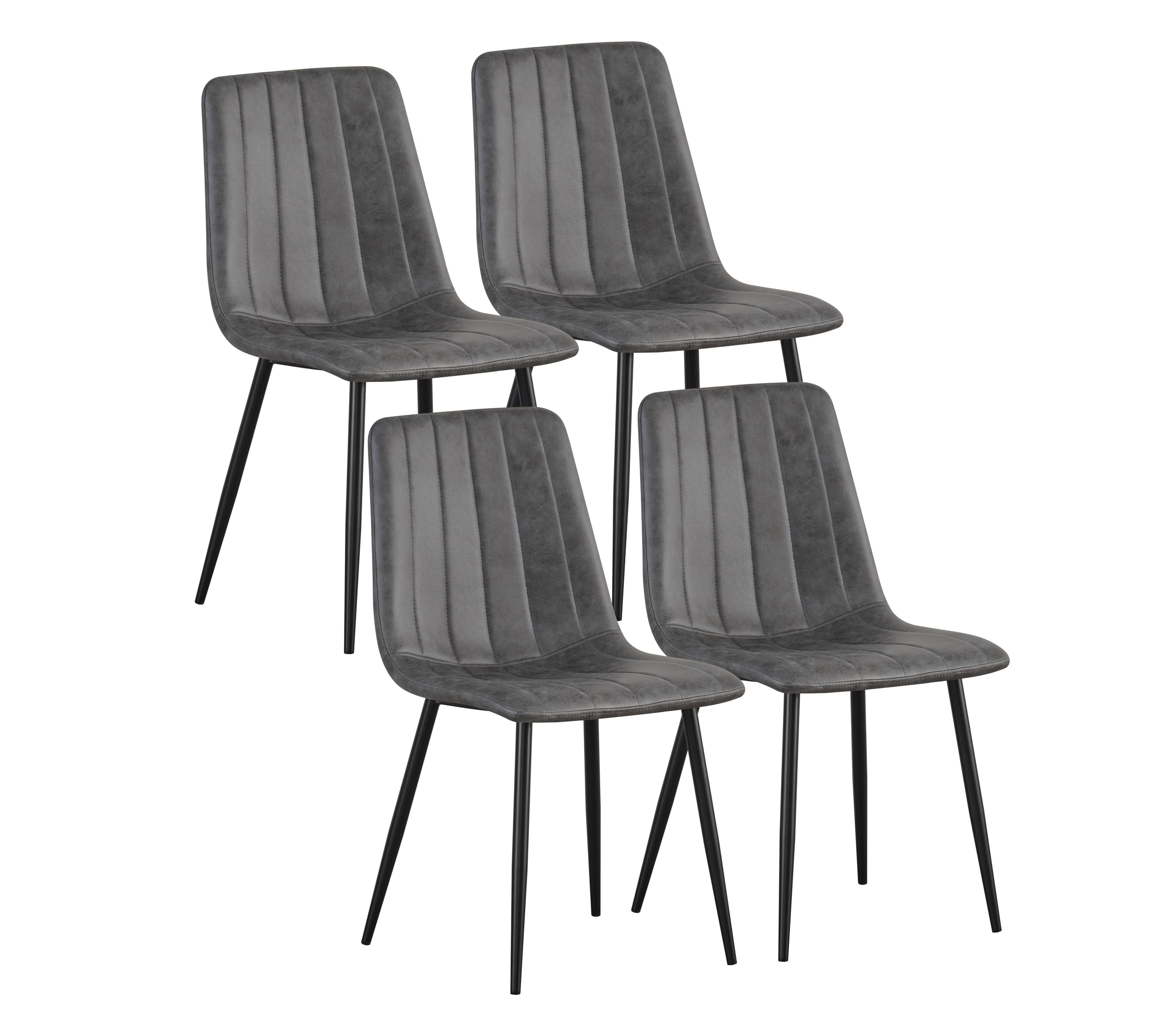 MOF Dining Chairs Set of 4–Faux Suede Dining Chair with Padded Seat, Tufted Back and Sturdy Metal Legs–Modern Upholstery for Kitchen, Dining Room, Lving Room or Home Office (Grey Stripe x 4)