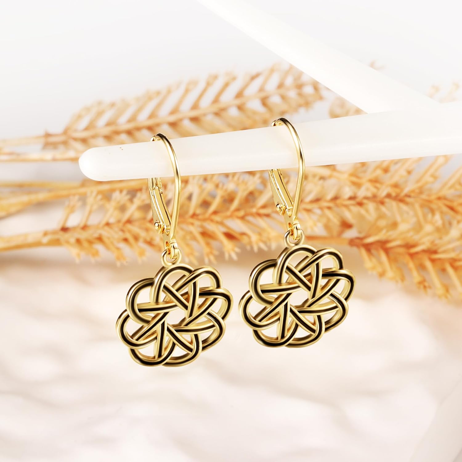 925 Sterling Silver Dangle Drop Earrings for Women girls, 14K Gold Trendy Celtic Knot Leverback Dangle Earrings, Lightweight Hypoallergenic Jewelry - Image 7