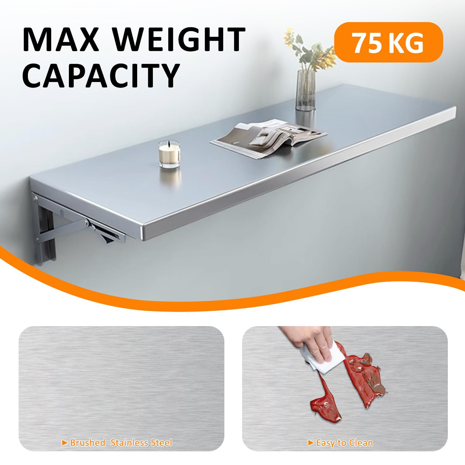 110 * 40cm, Estantes De Cocina Comerciales Plegables De Acero Inoxidable para Pared, para Camiones De Comida, Cuarto De Servicio, Lavandería, Mesa Plegable