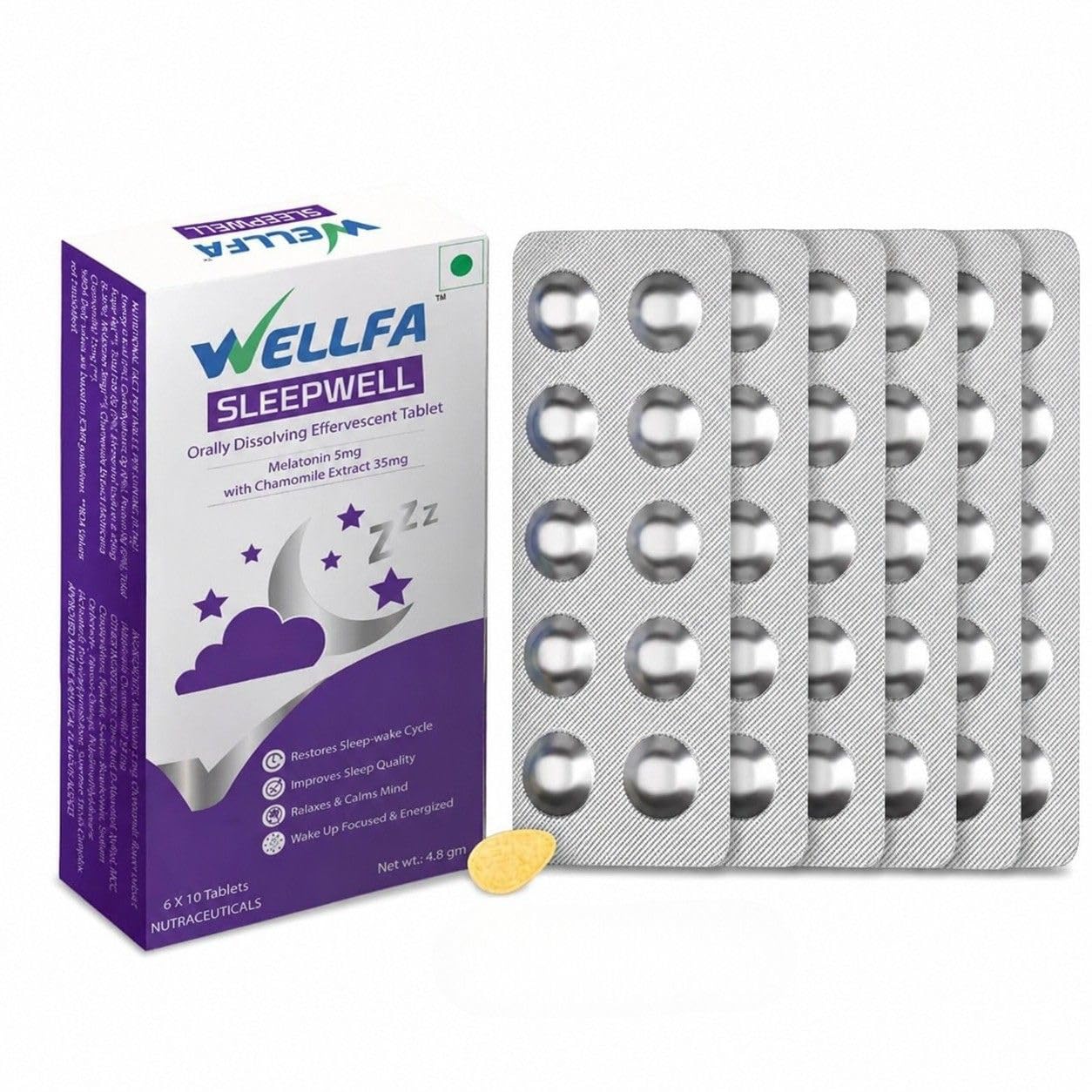 Sleepwell Melatonin 5mg Sleep Supplement | Fast Dissolving Effervescent Tablets with Chamomile | Better than Sleep Gummies & Strips | Natural Sleep Aid for Stress Relief & Insomnia (60 Tablets, Pack of 2)-image-45