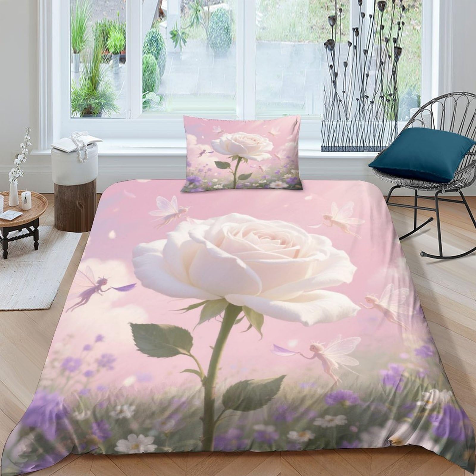 Housse de couette rose 3D microfibre douce avec fermeture éclair invisible