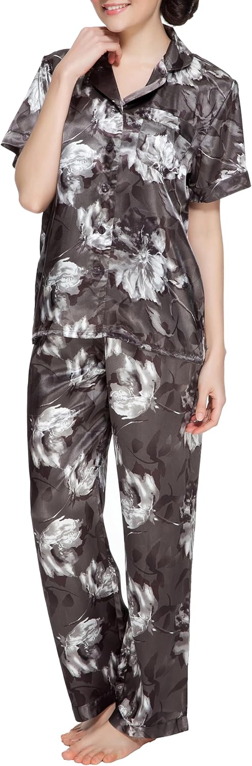 Lavenderi Women's Short Sleeve Classic Satin Pajama Set - Soft Silky Sleepwear for Women, Comfortable & Stylish - Image 2