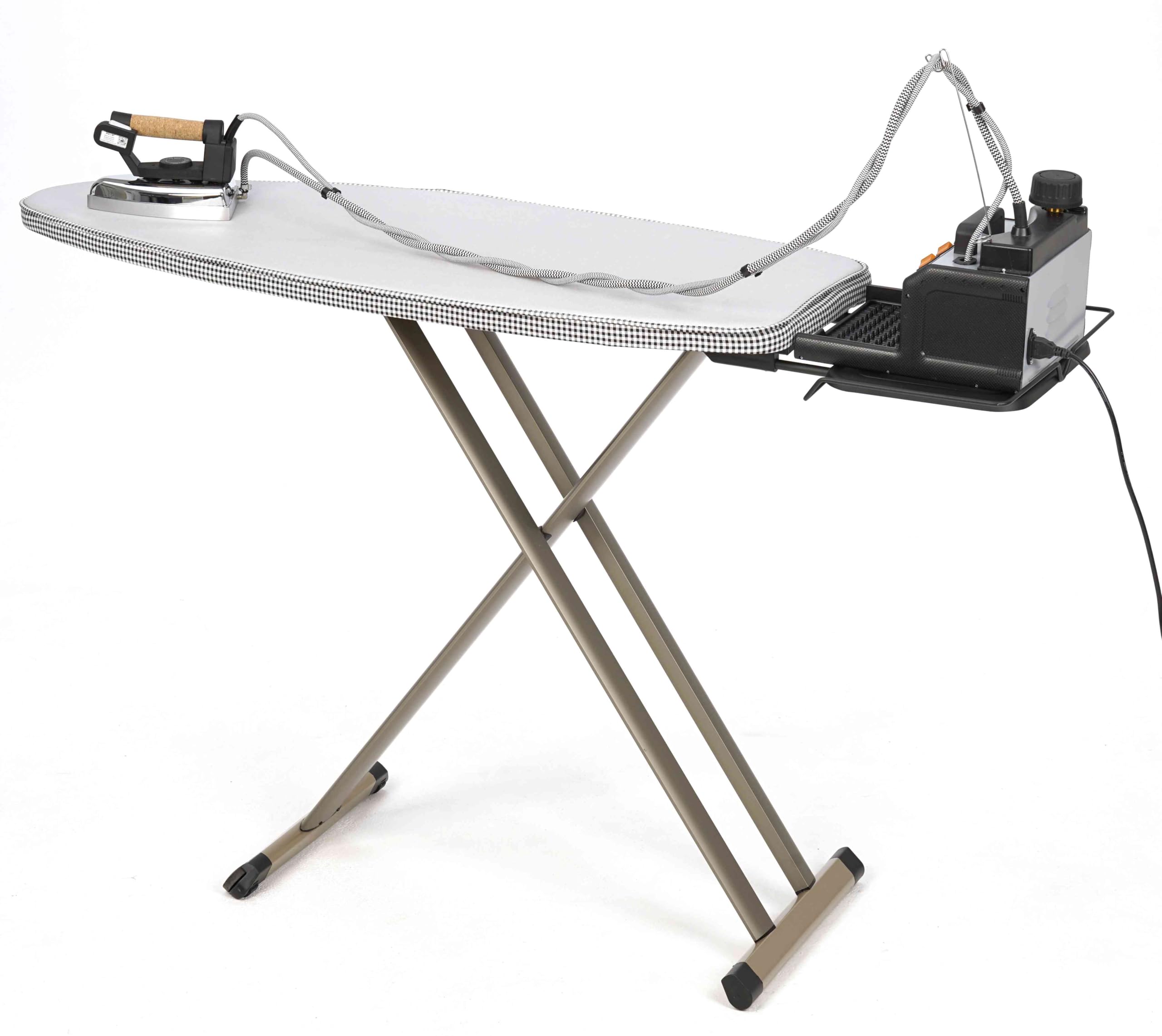 Mabi® 2000RL | Tabla de planchar profesional con superficie XXL 130×47 cm, muy estable, altura regulable y ruedas. | Con soporte XXL para plancha Homecare Made in Germany