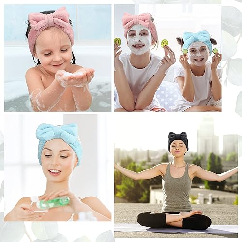 Miniatura 6 de Diadema para el cabello de 3 piezas para lavar la cara para mujer, maquillaje de spa, diadema de microfibra con pajarita para ducha para mujeres y
