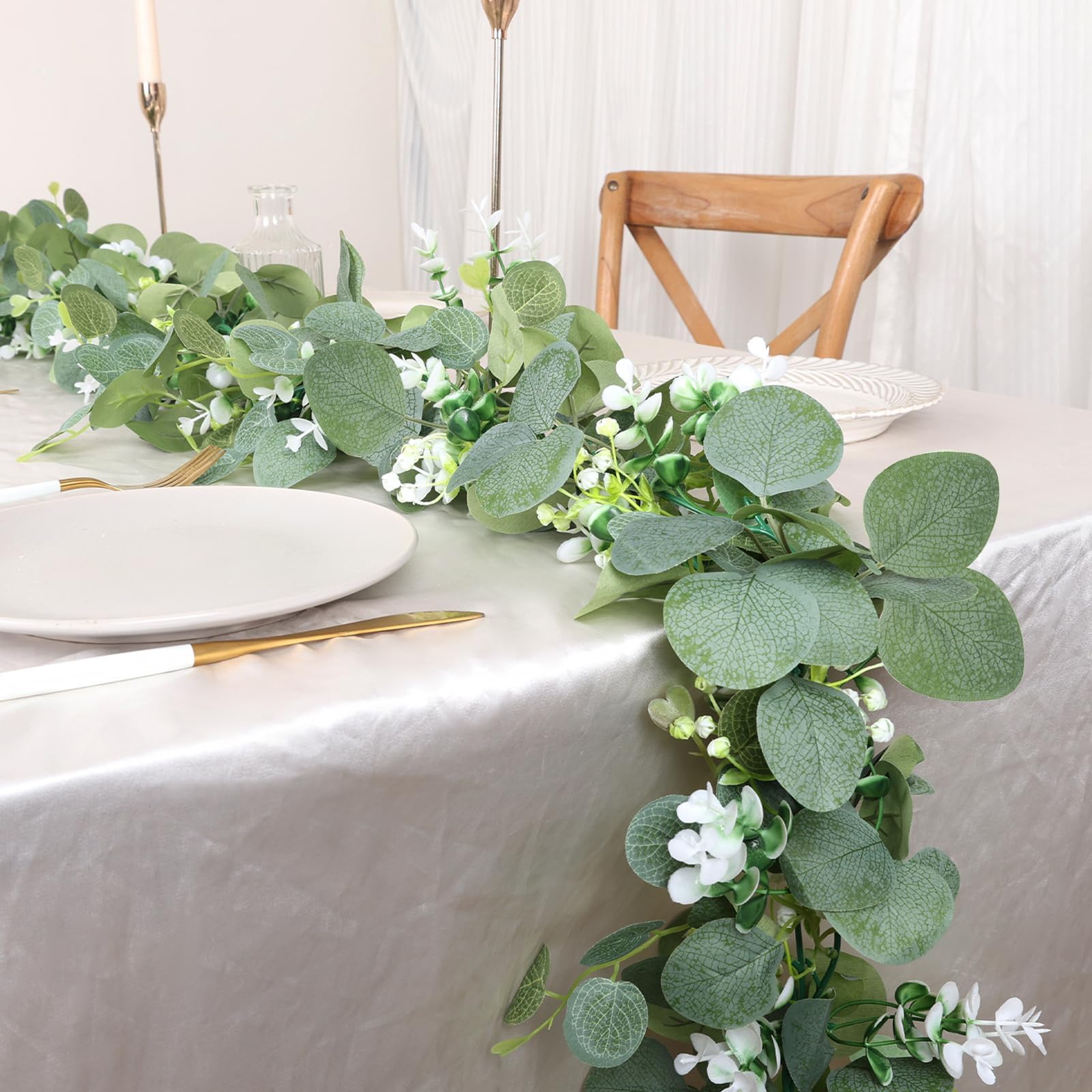 4 guirnaldas artificiales de eucalipto para colgar, 100 cm, diseño de hiedra con flores