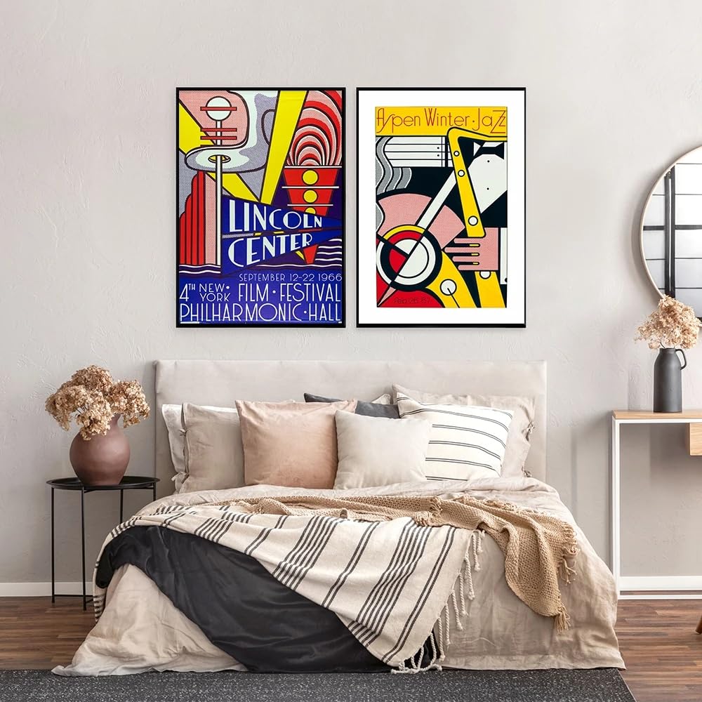 QSDTGHUIKP Roy Lichtenstein Poster《Lincoln Center》Canvas Painting Abstract Wall Art Roy Lichtenstein Prints Modern Picture for Home Decor 16x24inx2 Frameless