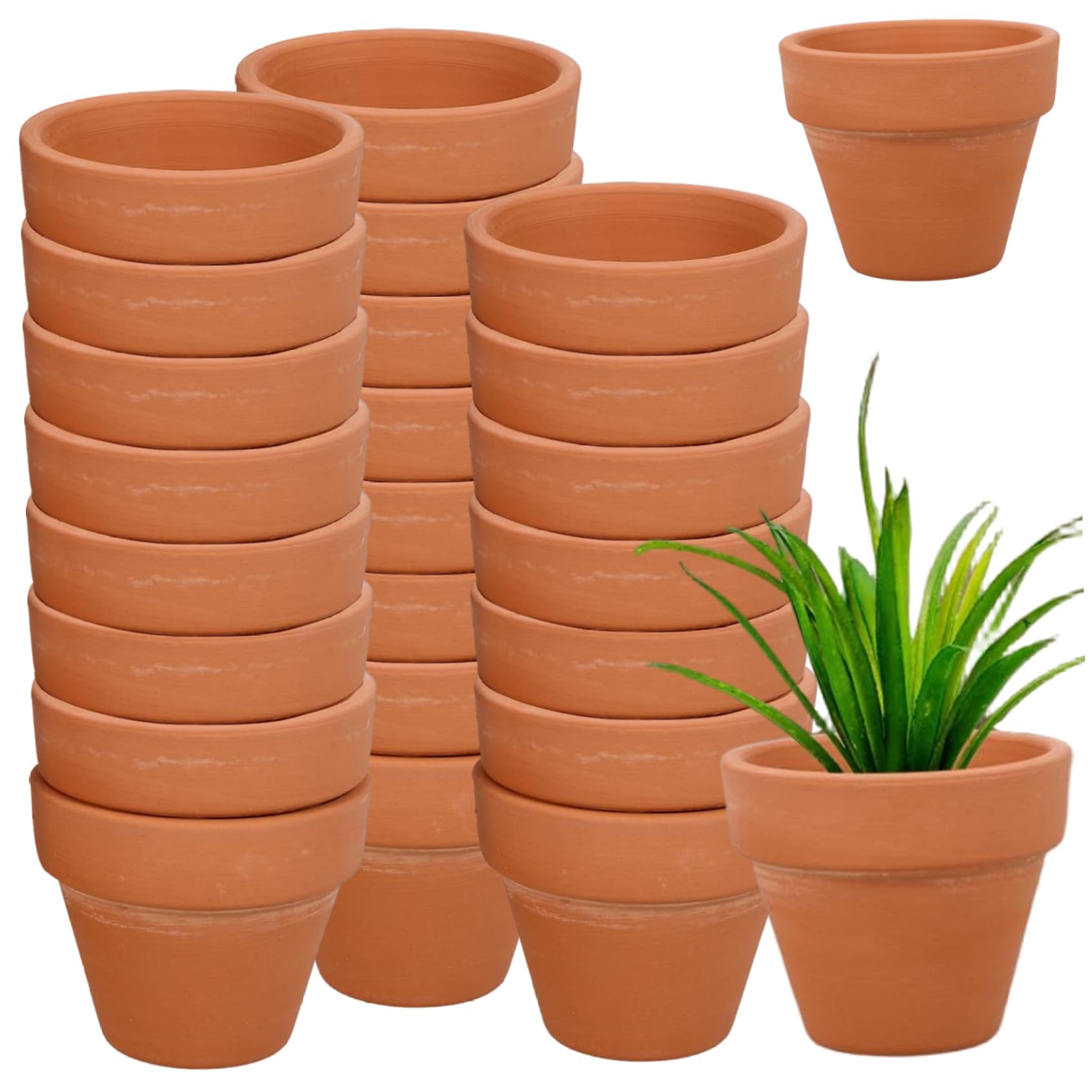 Vasi in Terracotta, Confezione da 24 Vasi per Piante in Terracotta, Piccola Argilla da 2, 17 Pollici con Foro di Drenaggio, Mini Fiore per Piante Grasse, Erbe, Fioriera Classica Ceramica Rosso Matt