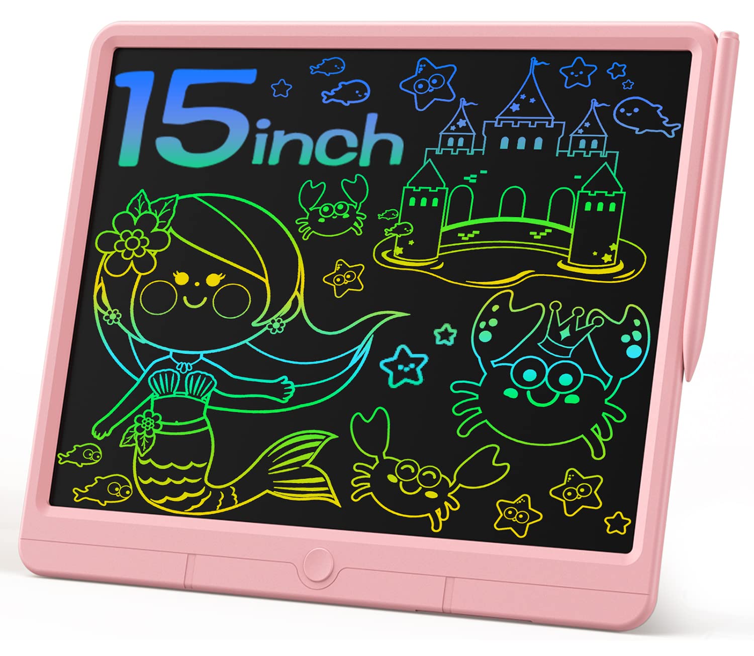 LCD Writing Tablet 15 Inch, Colorful Screen Doodle Board Drawing Pad for Adults & Kids, Electronic Writing Board Drawing Tablet, Educational Toys Gifts for 3-12 Year Old Boys, Girls,Toddler (Pink)
