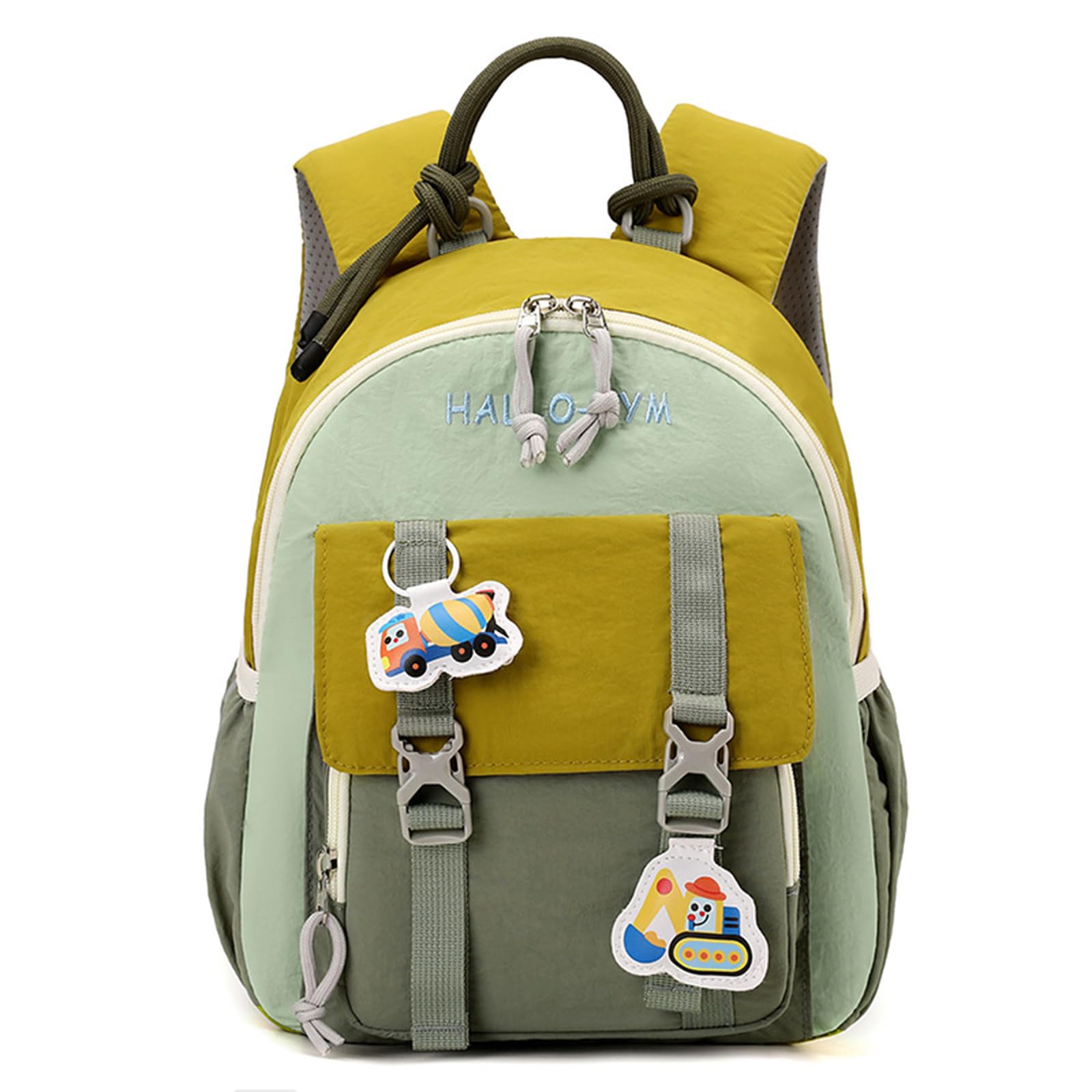 PROTAURI Mochila Infantil con Correa Pectoral Reflectante, Mochila Guardería Niño Ligera e Impermeable, Mochila Bebé Guardería con Motivo 3D Excavadora para 2-5 Años, 9.6L, Verde