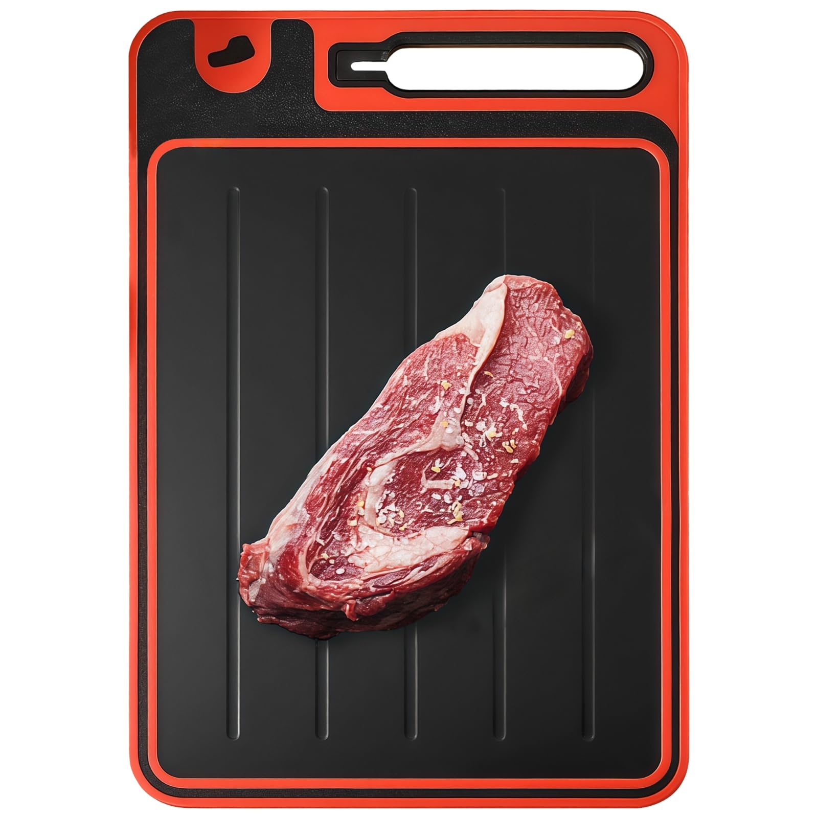 Packool Black & Red Defrosting Tray, 4-In-1 Multifuctional Meat Thawing Tray Cutting Board With Built-In Garlic Grater Knife Sharpener
