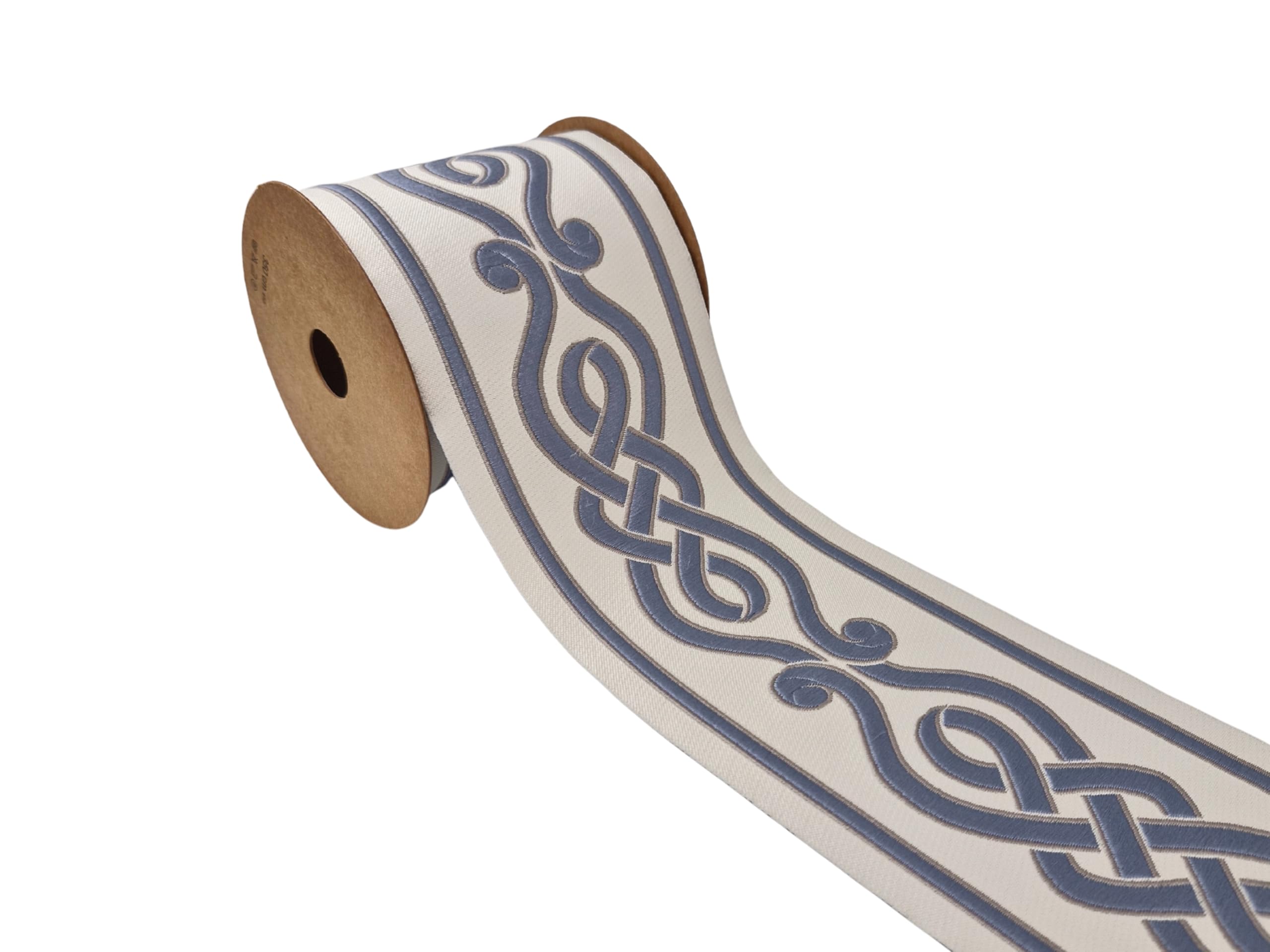 Besticktes Gardinenband, 100 mm, keltisches Muster, ideal für Vorhänge, Tapisserie, Nähen und Dekoration, 3,5 m, puderblau und elfenbeinfarben