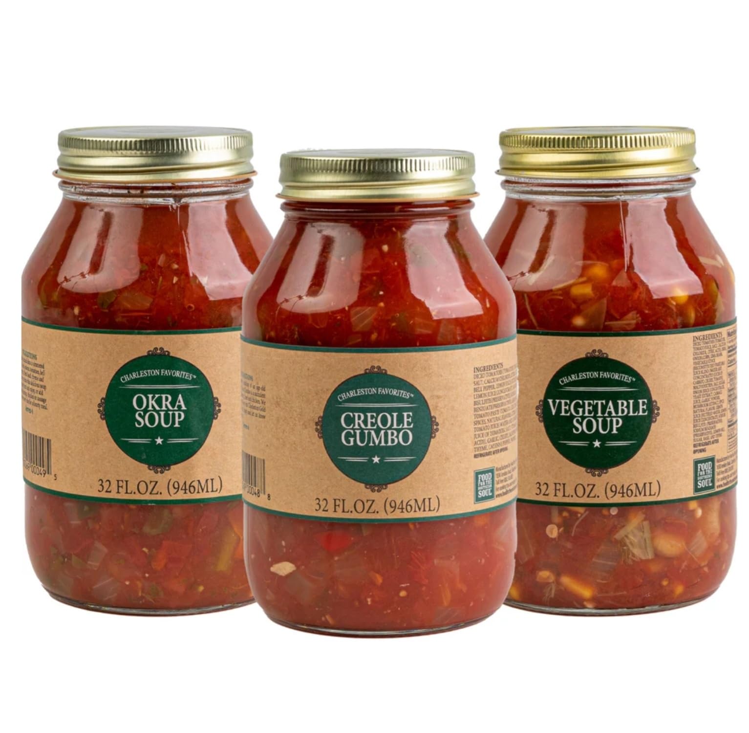 Charleston Favorites Southern Soup Variety Pack, Okra, Creole Gumbo, Vegetable, 32 fl oz, 3 Pack