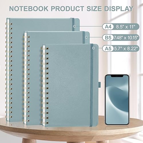 Miniatura 2 de AHGXG Cuaderno de espiral con puntos y viñetas, cuaderno de cuero de tapa dura de 140 páginas, cuaderno de papel de cuadrícula de puntos A5, papel