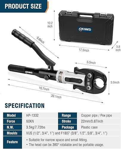 Miniatura 10 de Accesorios de tubo de cobre hidráulico 12, 34, 1 "Kit de herramientas de prensado de prensado de pipa Pex, alicates de prensado de alicates de
