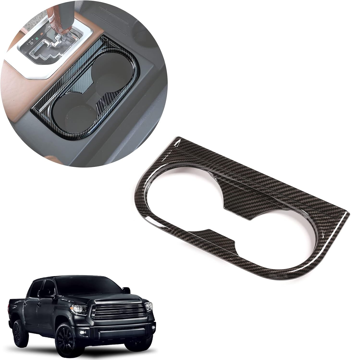 Car Center Console Gear Water Cup Holder Decorative Frame Compatible with Toyota Tundra 2014-2021 Center Console Water Cup Holder Decorative Accessories(Carbon Fiber Water Cup Holder Frame)