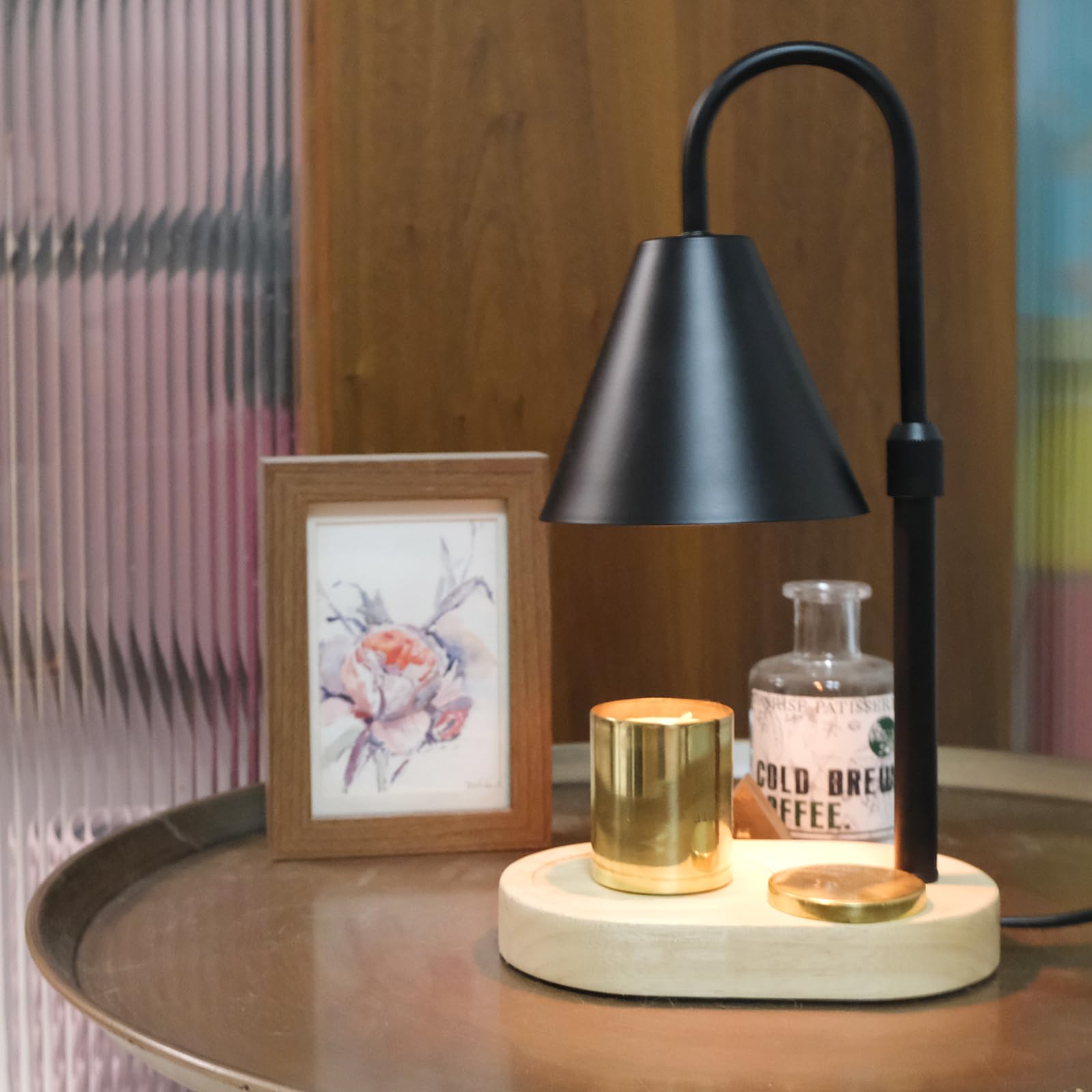 Kitgo Candle Warmer Lamp, House Warming Gifts with Timer and Dimmer, Height Adjustable Aromatherapy Lamp with 2 Light Bulbs, Candle Melting Device for Home Decoration, Black