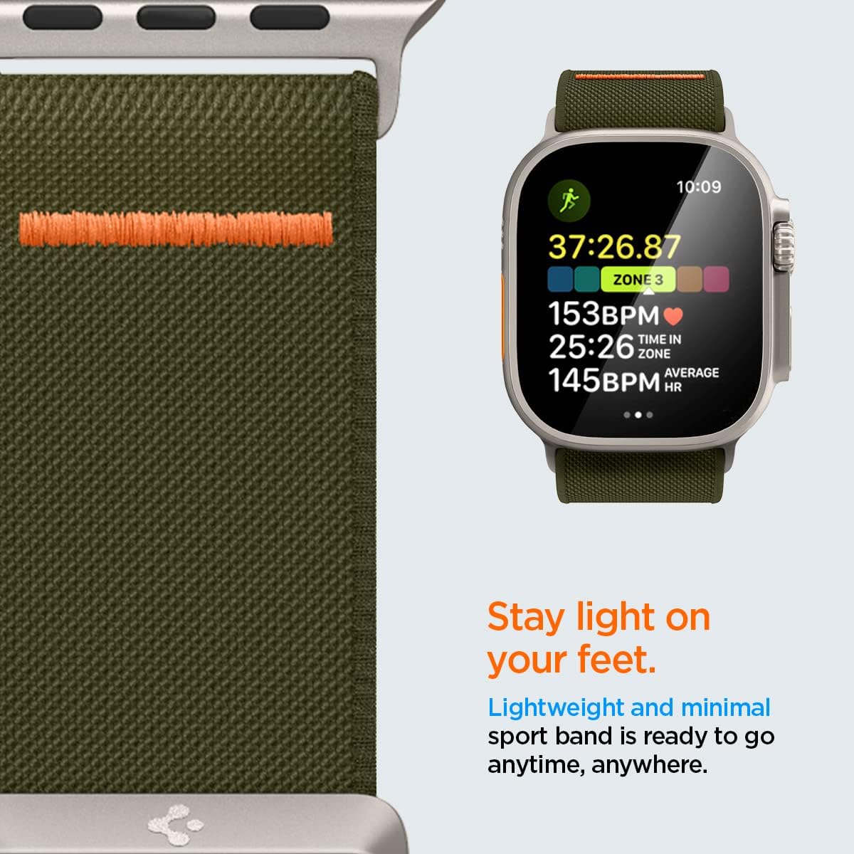 Spigen Lite Fit Ultra Strap Designed for Apple Watch Band Compatible with Ultra 3/2/1 49mm, Series 11/10 46mm, 9/8/7 45mm, SE3/SE2/SE/6/5/4 44mm, 3/2/1 42mm Nylon Solo Loop - Khaki