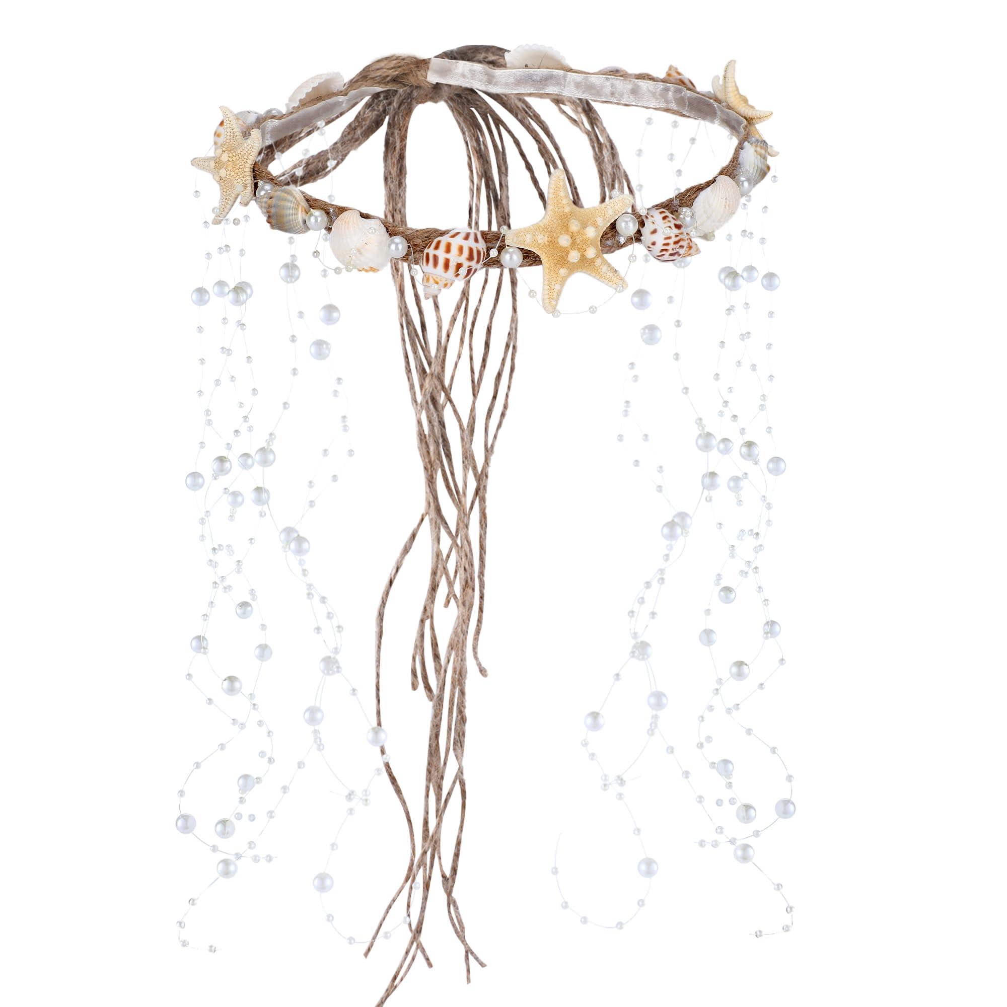 PartyforU Seashell Crown Mermaid Headpiece - Handmade Starfish Headband Shell Crown with Pearls Mermaid Accessory for Beach Wedding Bride Bridesmaid