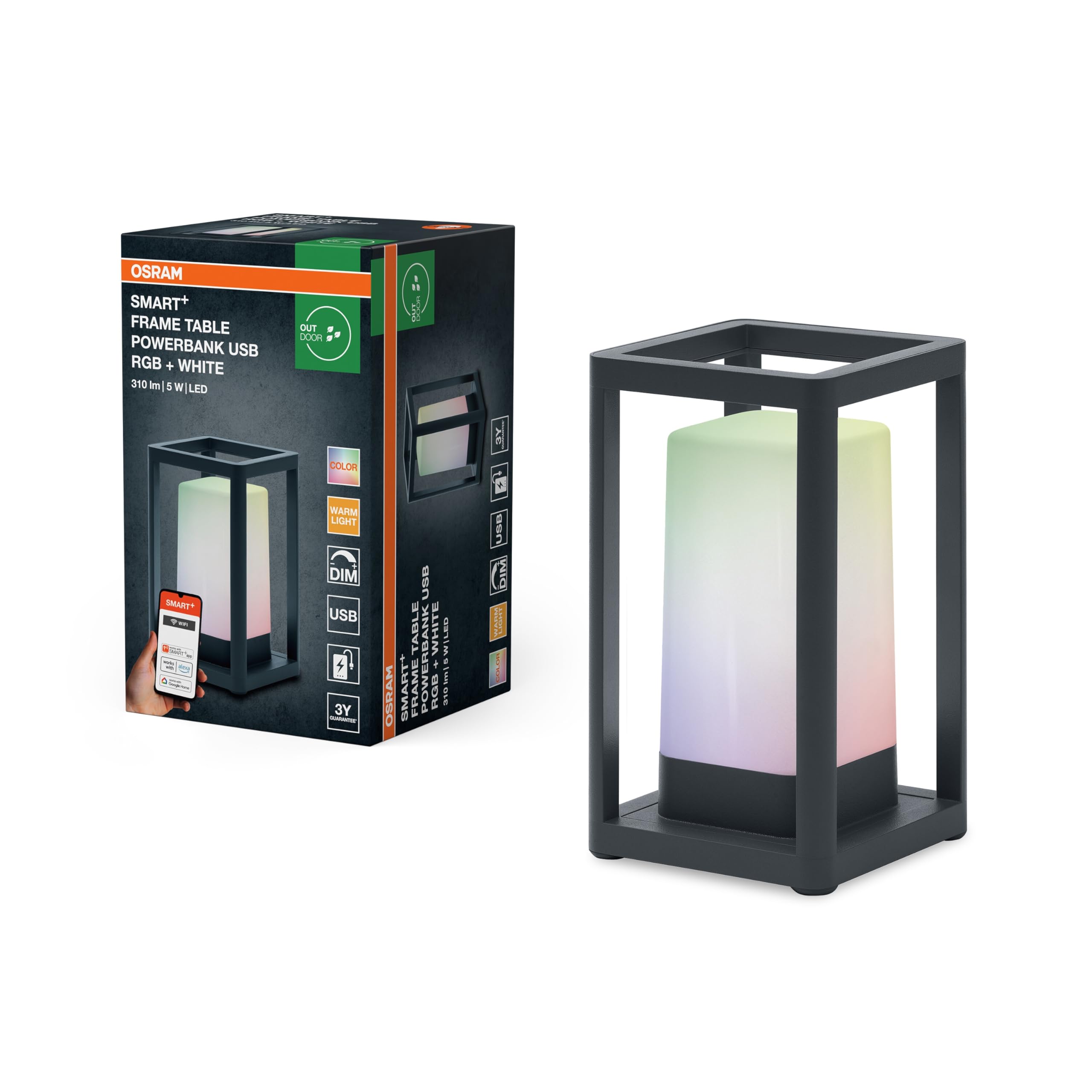 OSRAM SMART+ Tischleuchte RGB & Warmweiß mit USB-Powerbank 5200mAh, WiFi-Steuerung, IP44-Schutz, dimmbare Gartenleuchte für Terrasse und Balkon