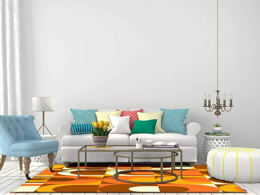 60×70 \"Chemical Formula” ViNTAGE RUG Amazon.com: Orange Retro Industrial 70s Pattern Area Rugs