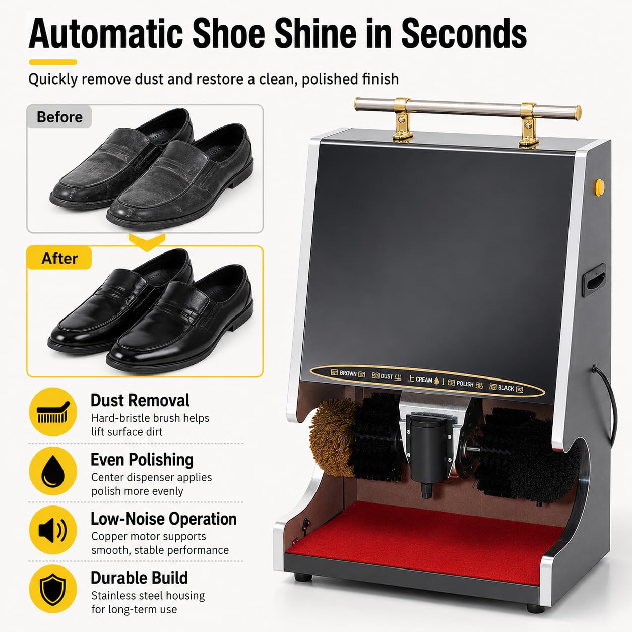 TsoLay 100w Automatische Schuhputzmaschine, Kommerzielle Schuhpoliermaschine Mit Schnellem 5 S Wischen, Kombinierte Kugelbürste, Abschaltschutz Für Zuhause, Hotel, Flughafen, Bahnhof, Silver