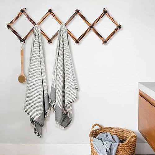 Miniatura 7 de WGFKVAS Paquete de 2 colgadores de pared de acordeón, perchero de madera expandible para montar en la pared, perchero para colgar sombreros, gorras,