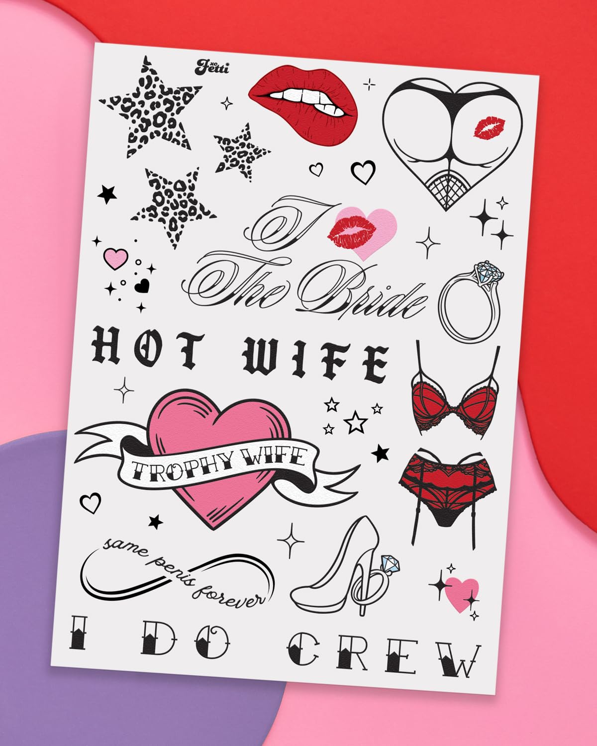 xo, Fetti Bachelorette Realistic Tattoo - 56 Temporary Tats | Bach Party, Bride to Be, Gag Gift