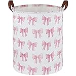 Sanjiaofen Kids Laundry Hamper,Pink Laundry Basket Collapsible Girls Storage Baskets for Home Decor,Office,Toy Organizer,(Pink Bowknot)