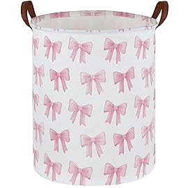 Sanjiaofen Kids Laundry Hamper,Pink Laundry Basket Collapsible Girls Storage Baskets for Home Decor,Office,Toy Organizer,(Pink Bowknot)