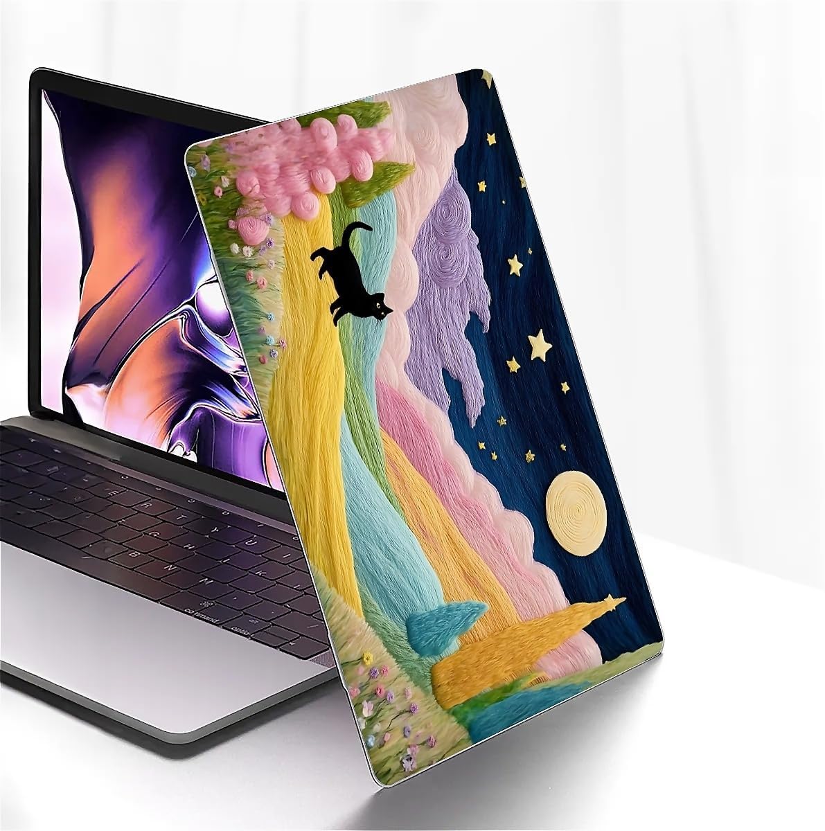 for MacBook Air 13 Inch Release 2022/2025 Model A2681/A3240 M2/M4 Chip Clear Computer Case,Novelty Premium Pattern Hardshell Laptop Case Fairy Black Cat Color Village
