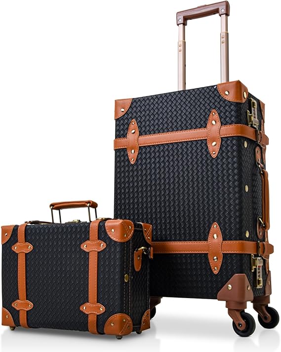 Apelila 2 Piece Vintage Luggage Set PU Leather Luggage with Spinner Wheels, Lightweight Suitcase for Travel( 20"+12")
