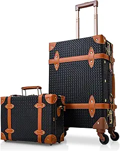 Apelila 2 Piece Vintage Luggage Set PU Leather Luggage with Spinner Wheels, Lightweight Suitcase for Travel( 20"+12")