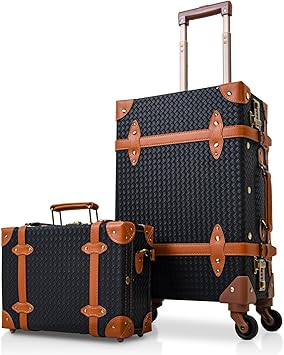 Apelila 2 Piece Vintage Luggage Set PU Leather Luggage with Spinner Wheels, Lightweight Suitcase for Travel( 20"+12")