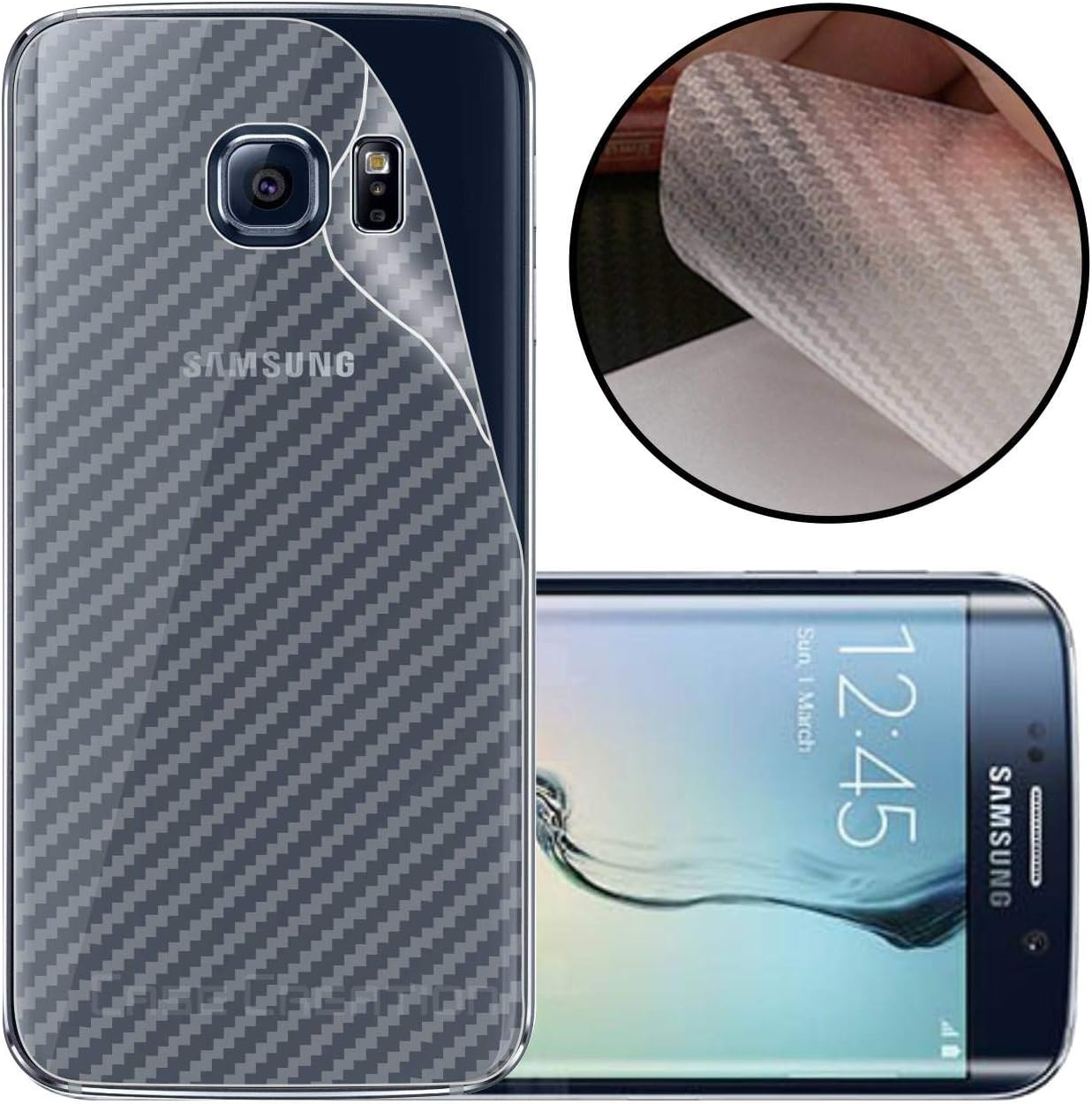Case Creation Ultra Thin New Slim Fit 3M Clear Transparent 3D Carbon Fiber Back Skin Rear Screen Guard Protector Sticker Protective Film Wrap Not Glass for Samsung Galaxy S6 Edge (Carbonn)