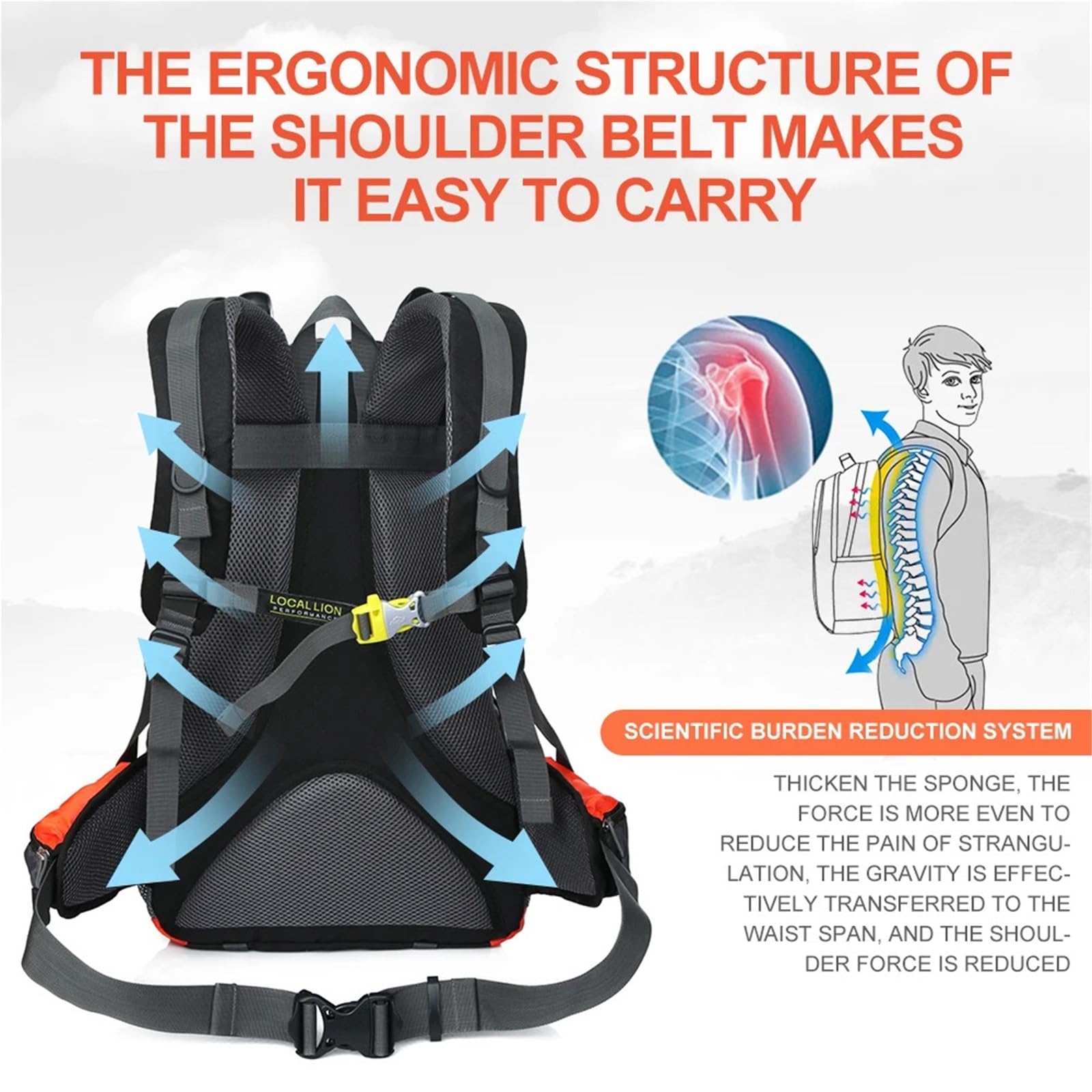 Mochila Trekking Mochila de almacenamiento for senderismo, resistente, 40 litros, for viajes, táctica, trekking, montañismo, y acampada