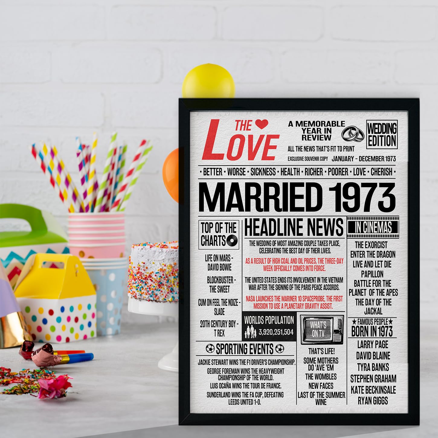 Stuff4 53rd Anniversary Poster Framed, Married In 1973 Newspaper - Image 4