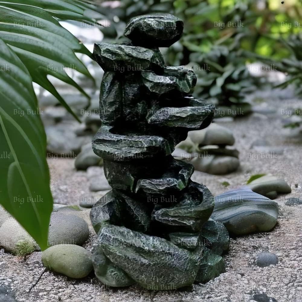 Stone Look Fiber Fountain for Home Decor/Living Room/Hall/Office/Garden Fountain/Puja Room/Indoor/Outdoor (Size: 80.4 x 30.1 x 40.1 cm) (5 Tier New Black)-image-34