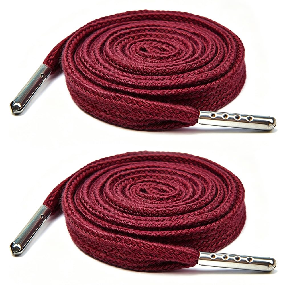 Leliafleury 2Pcs 10mmx1.3m Replacement Drawstring Cord Flat Universal Polyester Drawstring Cord with Metal Closure Ends for Hoodies Sweatpants Sweaters, Burgundy
