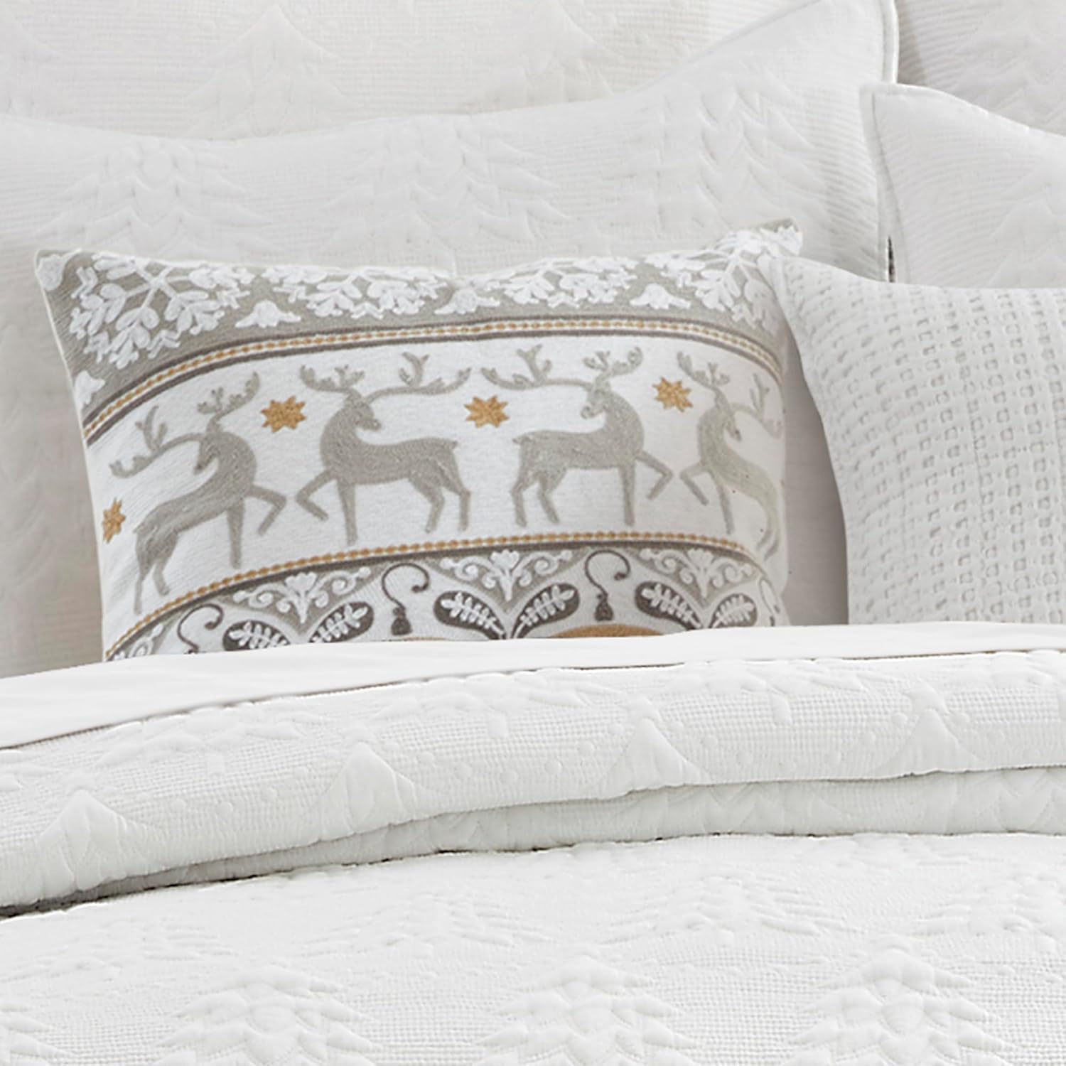 Levtex Home - O Christmas Tree - Decorative Pillow (18x18in.) - Reindeer - Taupe, Cream