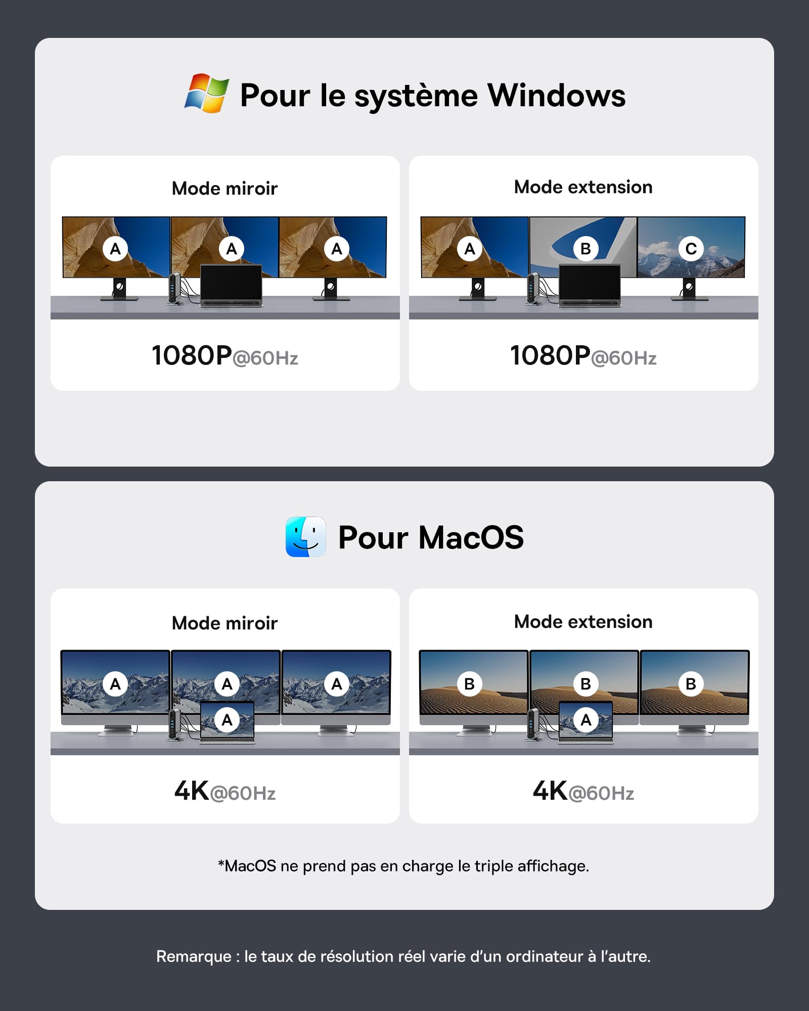 Baseus Station d'acceuil USB C 3 Moniteur 4K@60Hz [17 en 1] Hub Adaptateur avec 2 HDMI, DisplayPort, 3 USB-A 3.0 5Gbps, 2 USB-C 3.0, PD 100W, Gigabit Ethernet pour HP/Lenovo/Dell/MacBook/Surface