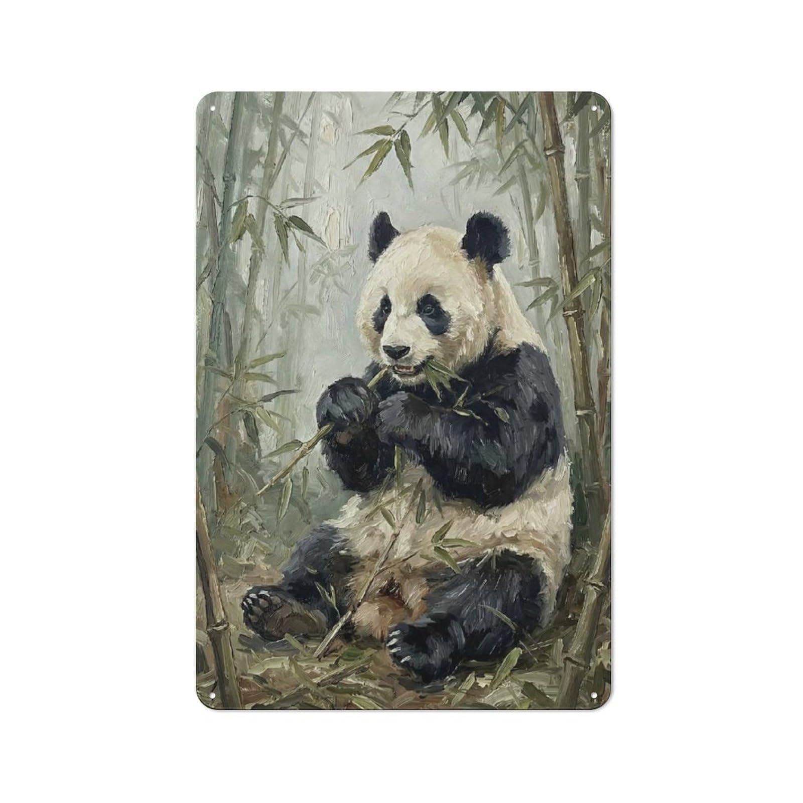 Panda Eating Bamboo in Forest Urban Metal Wall Decor 30x20cm, Metal Wall Art Sign for Loft, Studio, Office Or Creative Room