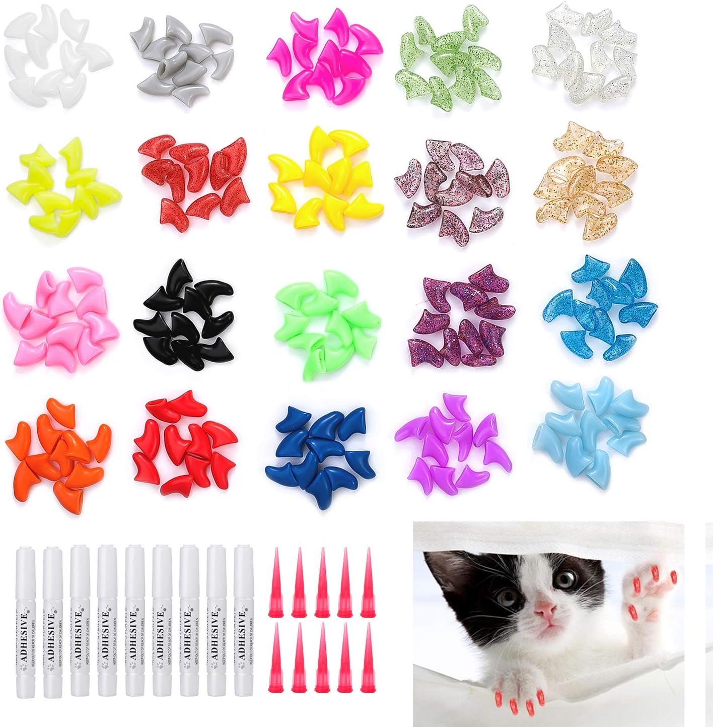 Pack of 200 Cat Nail Covers Claw Protection for Cat Dog, Colourful Soft