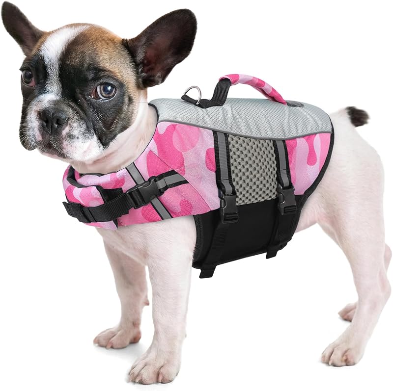 Colete Salva-Vidas para Cães Queenmore Camuflado com Alça de Resgate e Faixas Refletivas (XS)