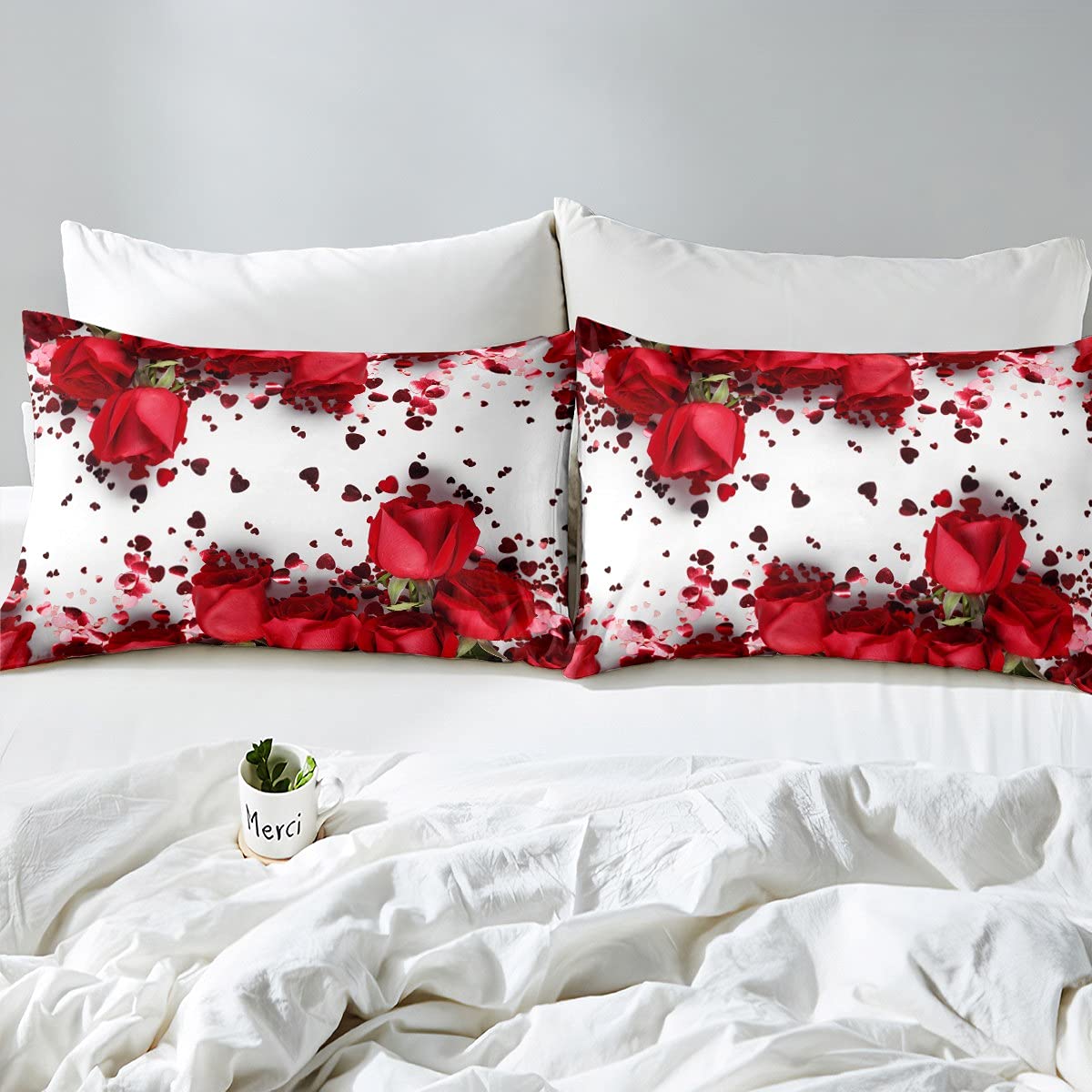 Homemissing Rose Comforter Cover Red Rose Petals Bedding Set Floral Bouquet Botanical Design Duvet Cover Romantic Flowers Microfiber Bedding & Linen Valentine's Day Couple Lover Bedclothes King Size - Image 4
